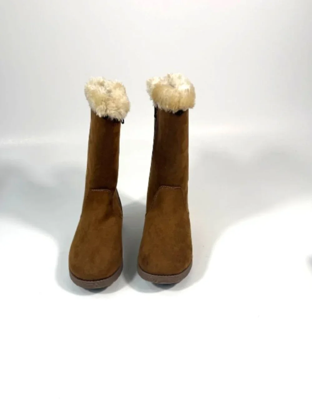 Cat & Jack Girls' Nina Zipper Winter Shearling Style Boots -  Cognac 3